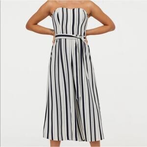 H&M Striped Strapless Belted Wide Leg Cropped JumpySize 12 NWT